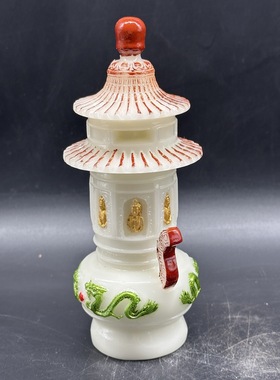 批发仿玉石彩绘宝塔摆件 树脂玲珑宝塔家居办公摆件工艺品