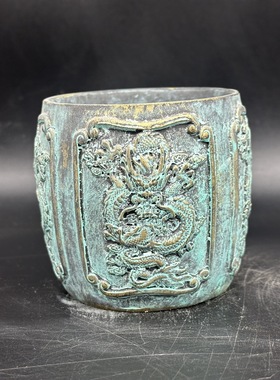 批发仿 青铜笔筒摆件 树脂做旧龙纹笔筒家居办公摆件工艺品