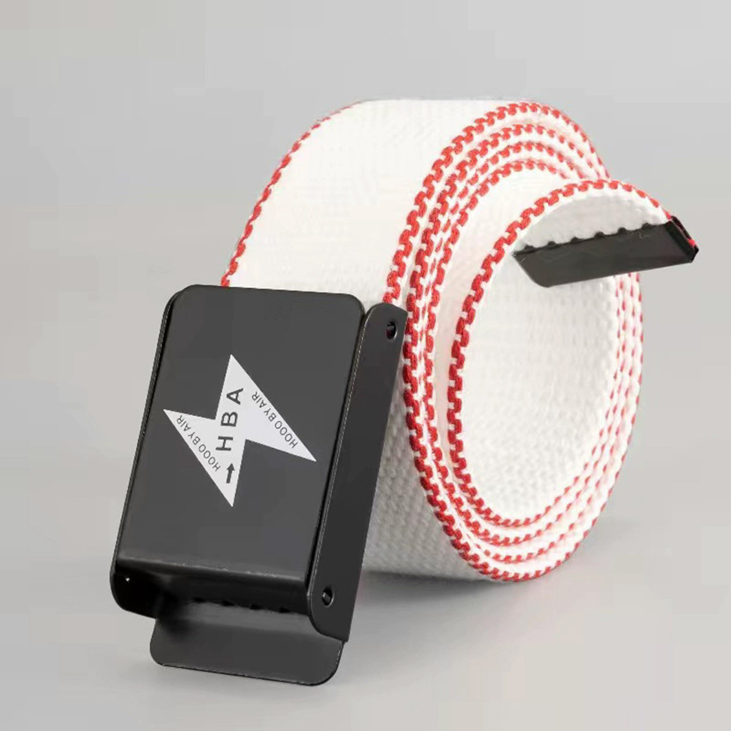 条纹韩版自动扣男士帆布腰带皮带百搭潮男牛仔裤带初中生个性白色