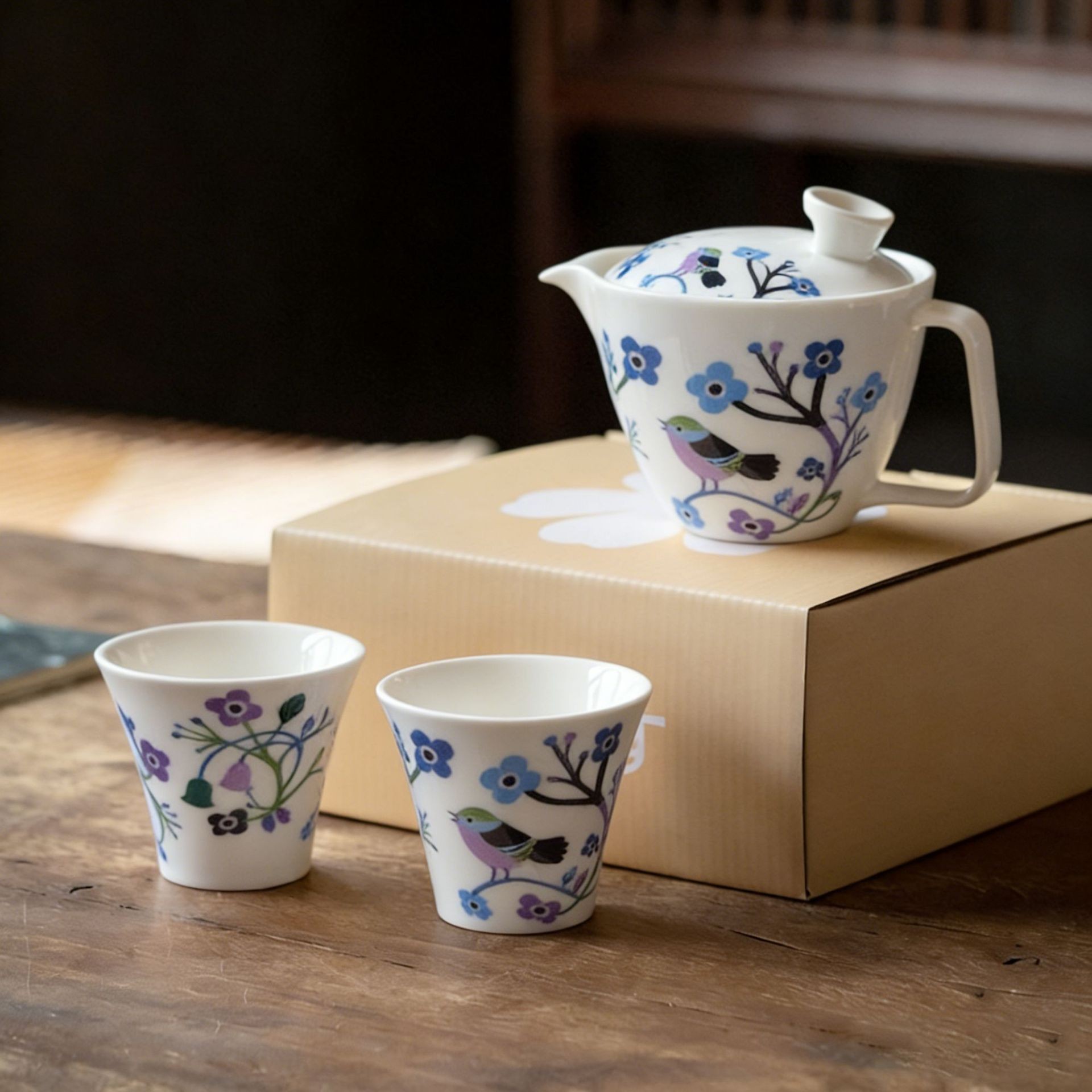 日式陶瓷功夫茶具套装一壶两杯