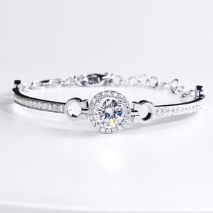 培育钻石手镯18K白金女马蹄1克拉轻奢高贵真钻手链铂金PT950分