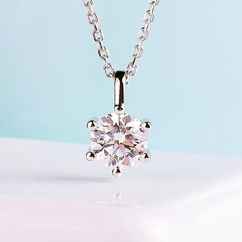 简约六爪培育钻石吊坠18K金1克拉