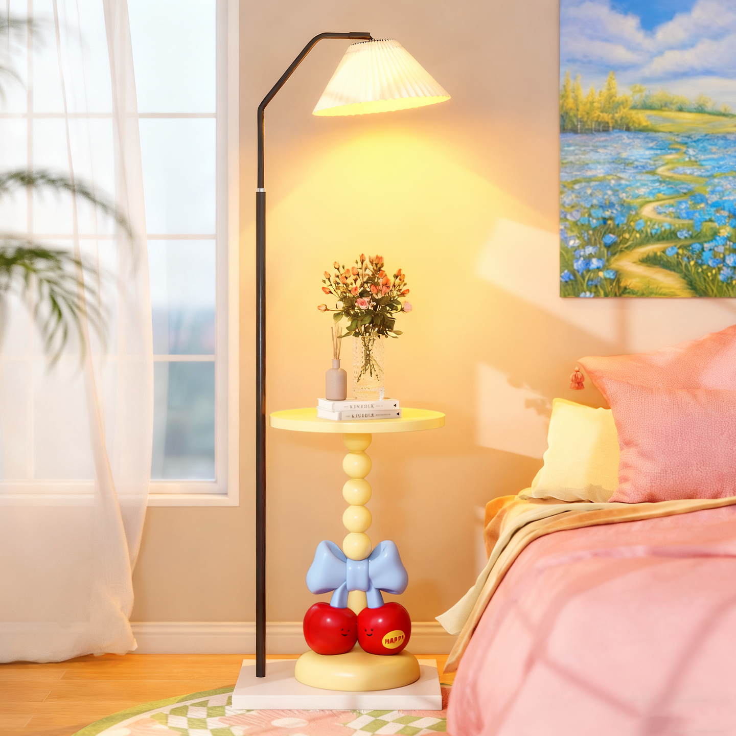 奶油风樱桃蝴蝶结落地灯立式台灯