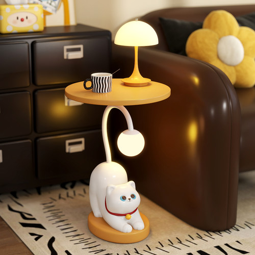 可爱猫咪夜灯边几奶油风落地摆件