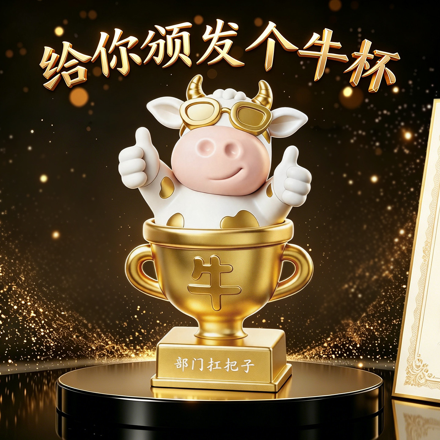 你好牛奖杯桌面摆件优秀员工奖品图片