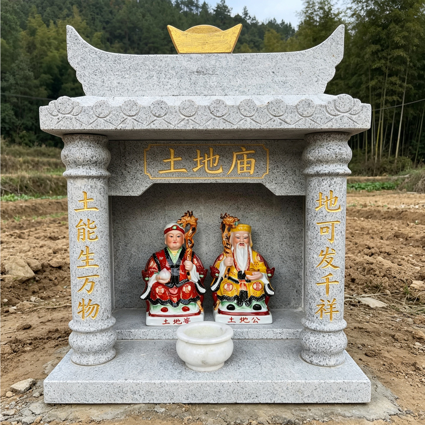 石雕土地庙供奉户外神龛家用摆件