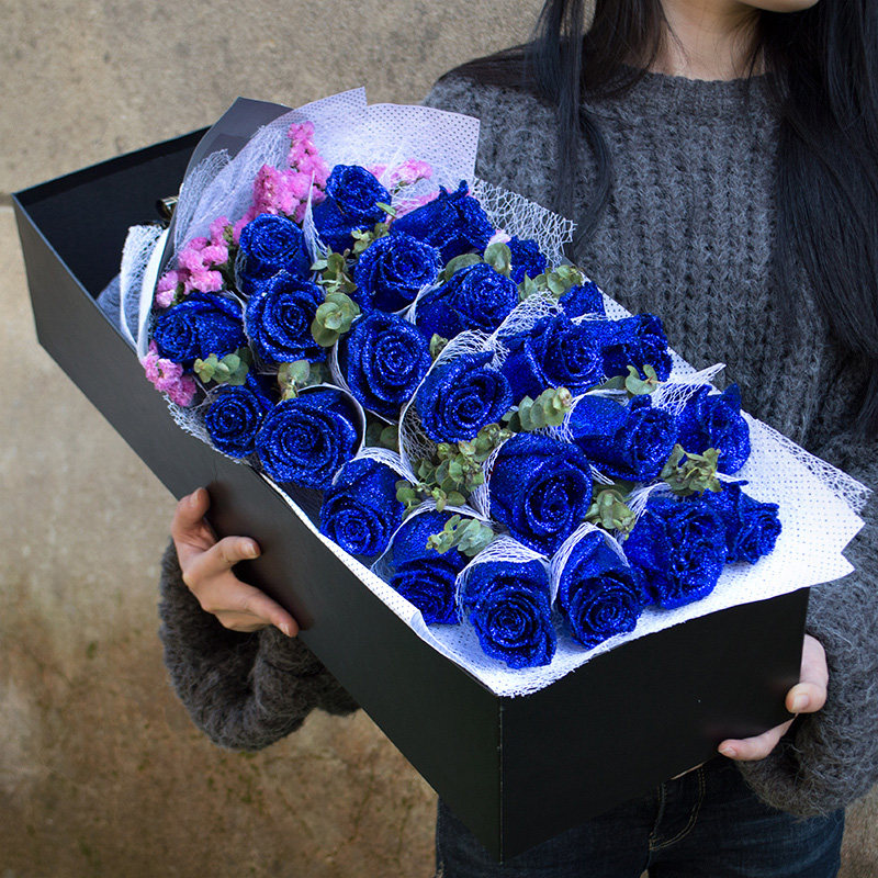 情人节蓝色妖姬玫瑰花束生日鲜花速递上海同城黄浦静安普陀送花店