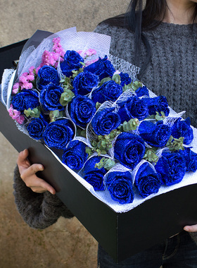 情人节蓝色妖姬玫瑰花束生日鲜花速递上海同城黄浦静安普陀送花店