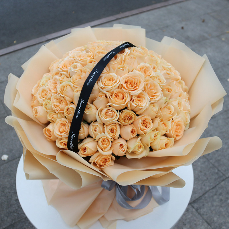 吉林鲜花速递99朵红粉香槟玫瑰花束蛟河桦甸舒兰同城生日上门送花