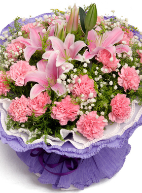 康乃馨百合混搭花束邵阳鲜花速递大祥双清北塔区同城生日送花店