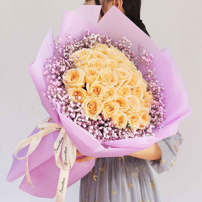 上海香槟粉玫瑰花束鲜花速递同城苏州南京徐州合肥生日送女友花店