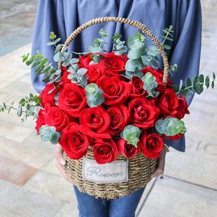 手提花篮玫瑰绣球混搭开业花篮商丘鲜花速递梁园睢阳永城同城花店