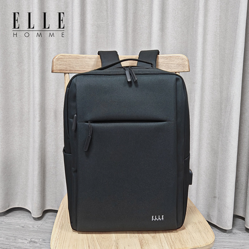 ELLE HOMME 大容量可扩展双肩包防泼水电脑包商务出差背包 黑色