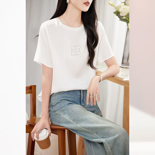 重磅真丝弹力缎短袖衬衫女小个子