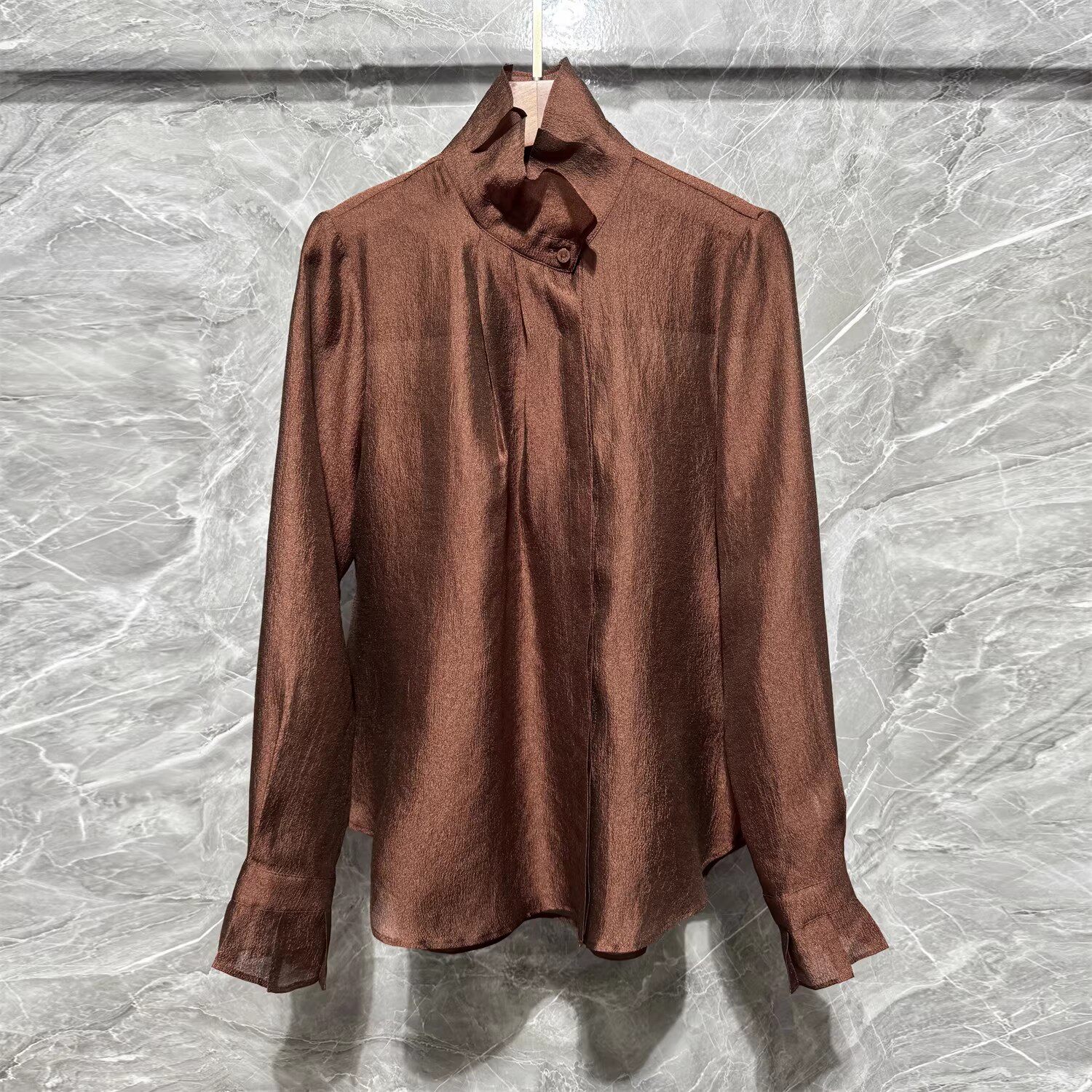 2026新款设计感微透视花苞领天丝衬衫减龄百搭衬衣欧货女法式上衣