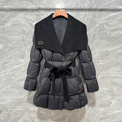 轻奢毛呢大翻领羽绒收腰鹅绒服