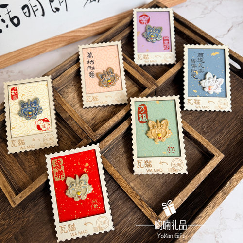 哟喃礼品手工瓦猫陶瓷冰箱贴创意