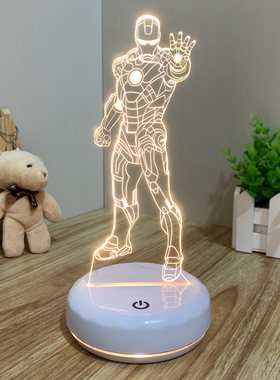 漫威奥创3D钢铁侠小夜灯触摸七彩电脑桌氛围床头卧室台灯送男女礼