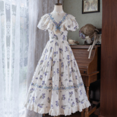 青lo2025短袖 复古连衣裙 月下鸢尾OP飞袖 爱德华领 全款 现货
