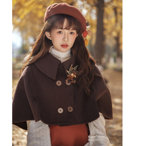 青LO原创Lolita侦探风双面呢斗篷