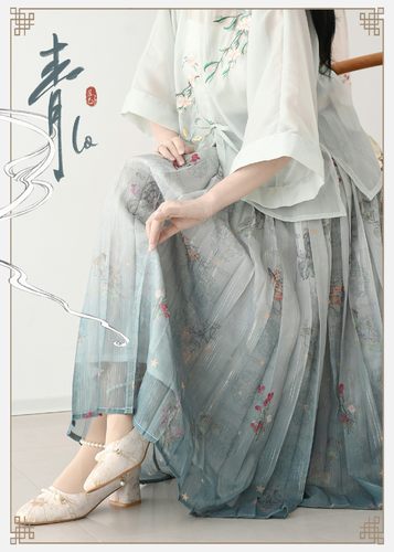 【本草纲目2.0】汉服改良套装原创印花女士明制圆领半袖百褶裙sk
