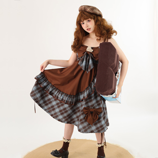 【熊熊生巧】拼格JSK预约链接-秋冬棕色复古拼接可爱短裙青LO原创