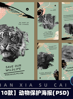 Y149保护野生动物主题创意公益宣传海报活动物料psd设计模板
