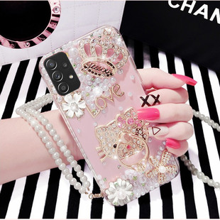 适用三星A52手机壳女款 42创意32 水钻珍珠链挂绳72硅胶ins透明个性