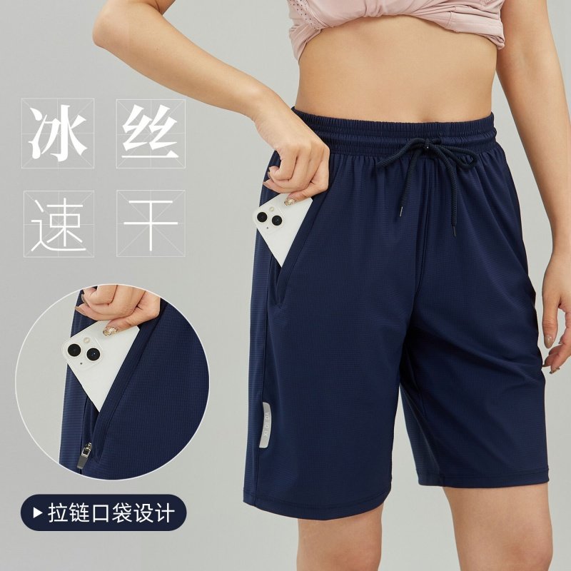 女运动短裤冰丝速干夏薄款羽毛球健身跑步中裤外穿宽松休闲五分裤