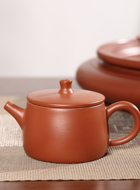 潮州手拉朱泥壶井口汉瓦壶工夫茶小号泡茶复古潮州朱泥出水好密封