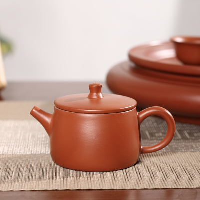 潮州手拉朱泥壶井口汉瓦壶工夫茶小号泡茶复古潮州朱泥出水好密封