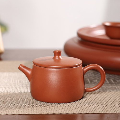 潮州手拉朱泥壶井口汉瓦壶工夫茶小号泡茶复古潮州朱泥出水好密封