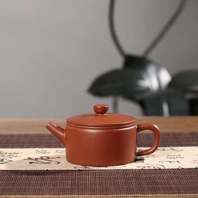 潮州功夫茶手拉壶朱泥扁汉瓦大口泡茶陶壶三杯工夫茶壶朱泥手工壶