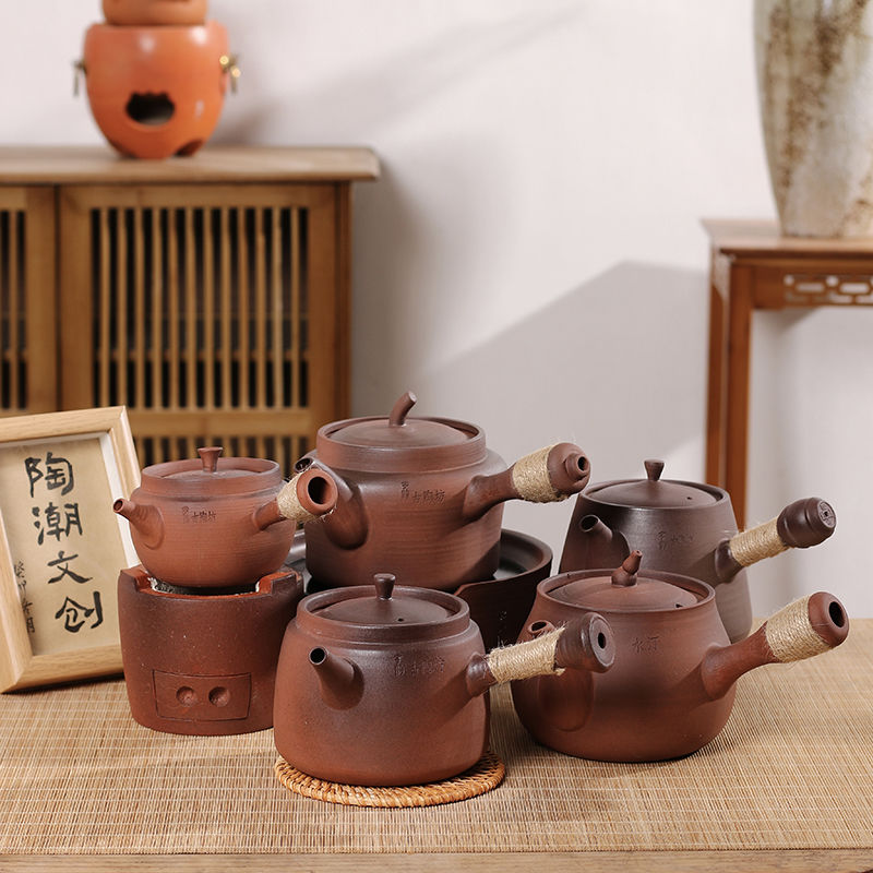 【陶潮文创】潮州古陶坊烧水茶具陈腐老岩泥大口砂铫陶壶煮水煮茶