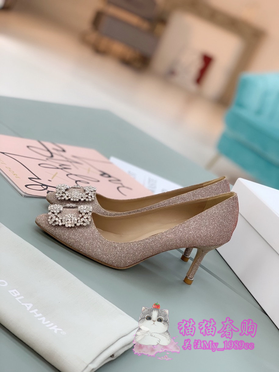 代购manolo blahnik/mb女鞋 新款闪面婚鞋尖头钻扣高跟鞋女单鞋