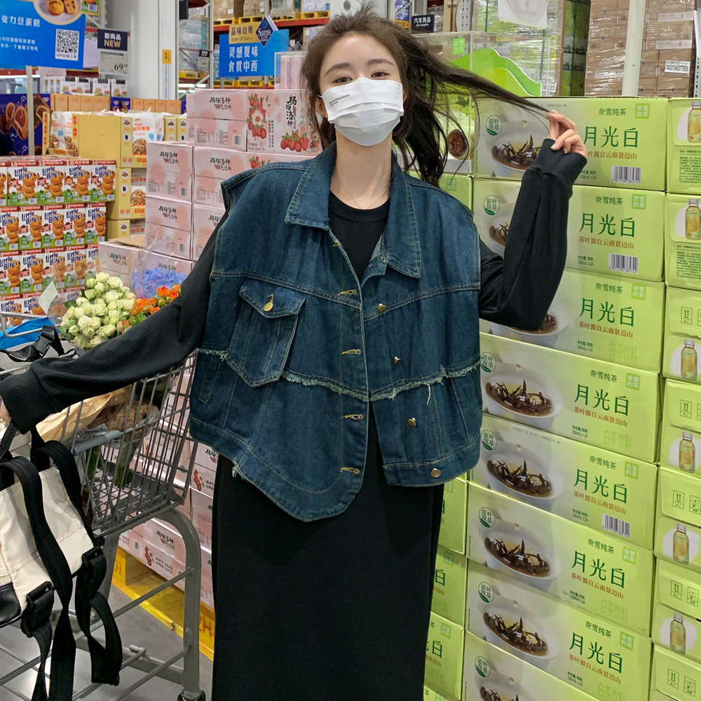 现货内有买家秀2025秋高品质牛仔马甲搭连衣裙套装8016P165控218,女装套装/套裙,2C100