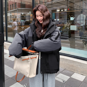 深灰色韩版时尚宽松美式羽绒服女秋冬季加厚派克服韩系小个子外套图片