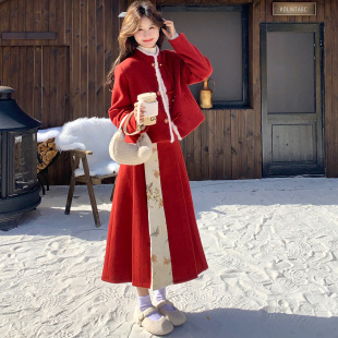 首发新款 裙2989P325控488 2025冬高品质羊毛尼新国标90白鸭绒套装