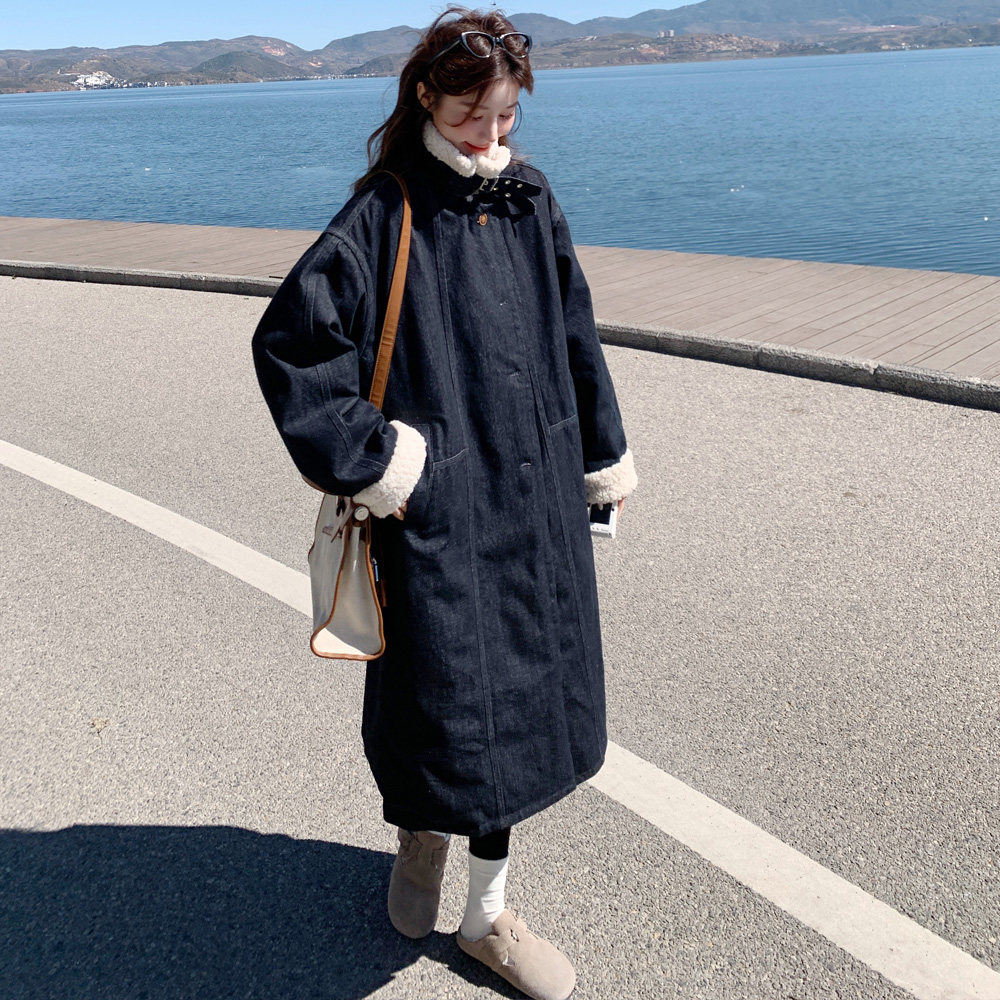 韩版加厚中长款立领牛仔羽绒服女2025冬季新款显瘦保暖白鸭绒外套,女装羽绒服,2C100