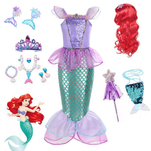 女童美人鱼爱丽儿公主裙cosplay万圣节儿童服装 美人鱼尾巴裙派对