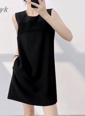 dkyk高级感宴会小礼服女2025春夏新款简约宽松胖mm遮肚直筒连衣裙
