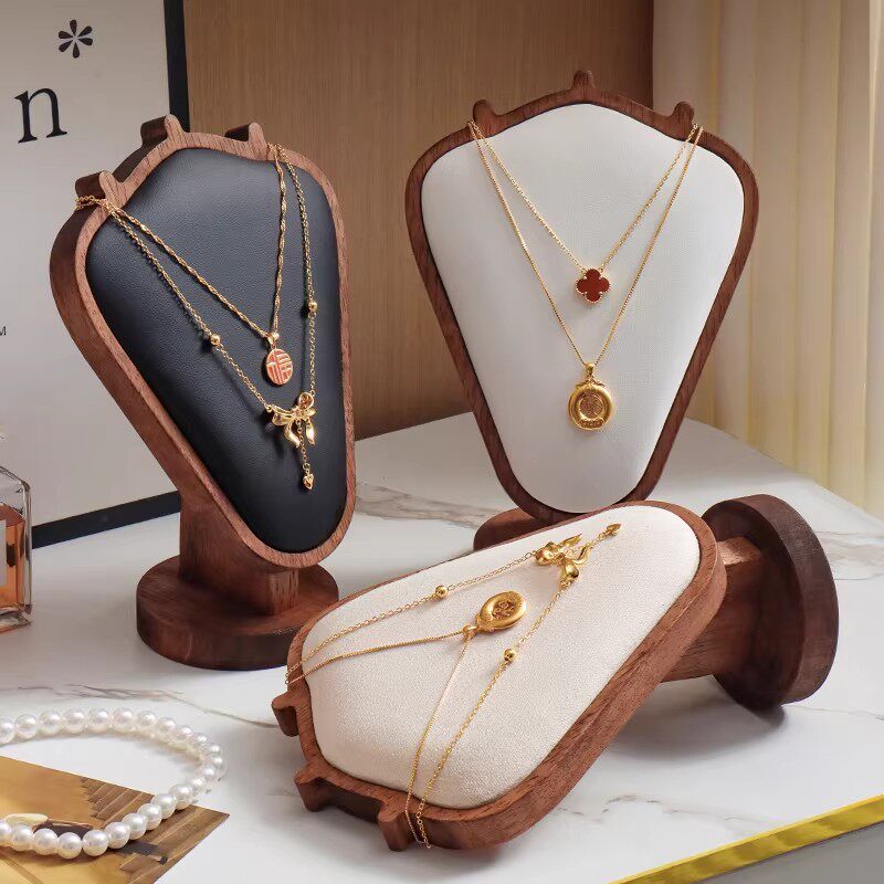 高端胡桃木纹项链展示架