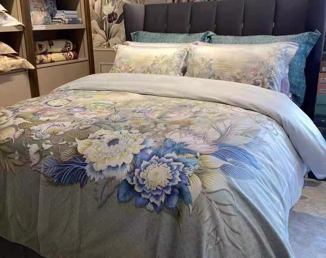 富安家款梦回花境2023秋冬新品超柔纯棉长绒棉四件套独幅床单套件
