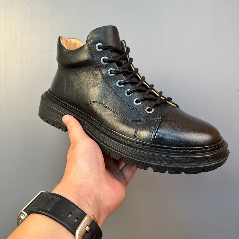 秋冬新款复古马丁靴男潮真皮中帮英伦风工装靴高帮男鞋短筒皮靴男