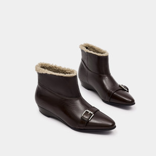 BAFFN/芭芬25暖冬新雅丹风设计师款重工温暖毛边羊皮短靴3CM低跟