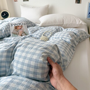 定做任意尺寸水洗棉被套加大229x230x250格子纯棉全棉被罩150x215