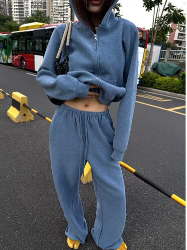 300斤胖mm老钱风极简运动套装女秋慵懒松弛感连帽卫衣阔腿裤套装