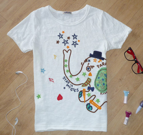 少女学生装rough 2024夏季上衣可爱半身大象贴布女个性短袖T恤潮