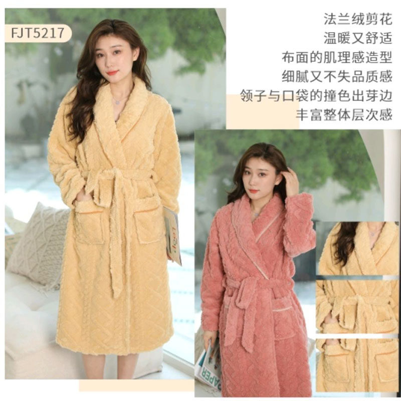 专柜正品 欧林雅竹纤维女士家居服 保暖绒面长袖睡袍 长袍JT5217