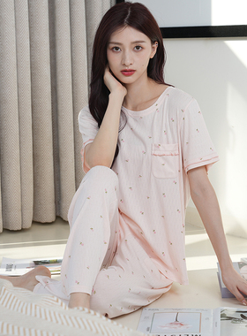 新款 正品欧林雅竹纤维印花短袖女士圆领薄款家居服睡衣FJR2217